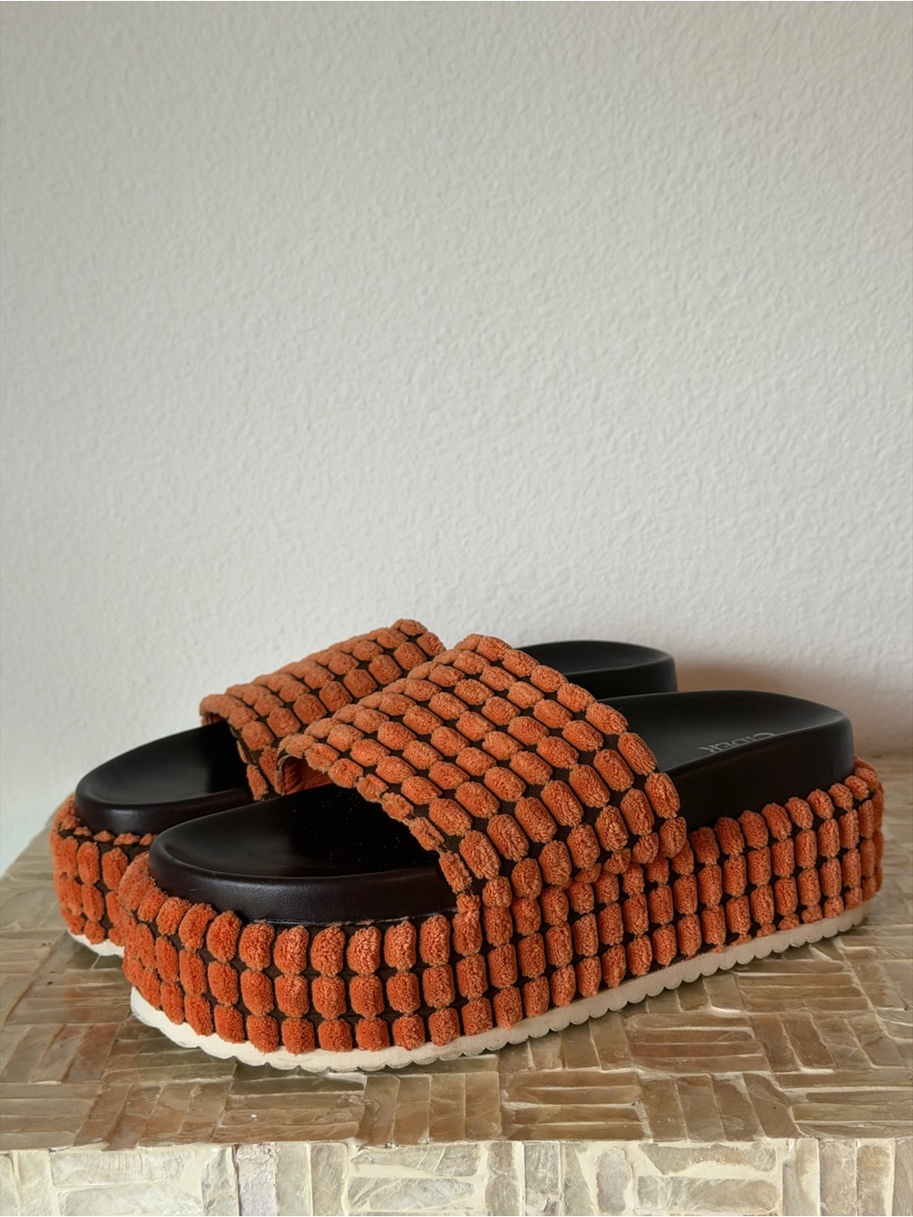 Cider Funky Orange Platform Slide Sandals